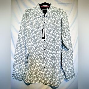 Silver Stone Modern Fit Geometric Button Down Shirt Mens Small NWT Gray White